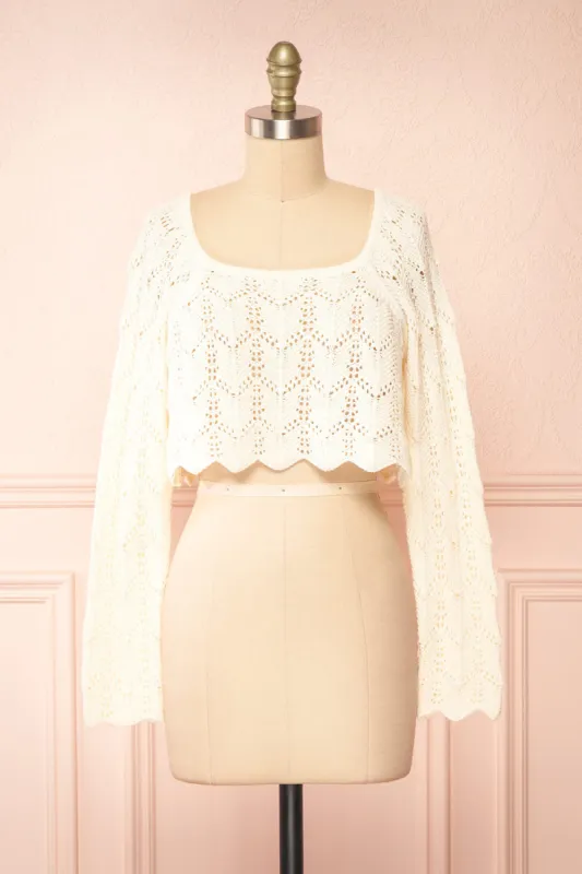 Amandine | Ivory Crochet Crop Top w/ Long Sleeves sold by Boutique 1861