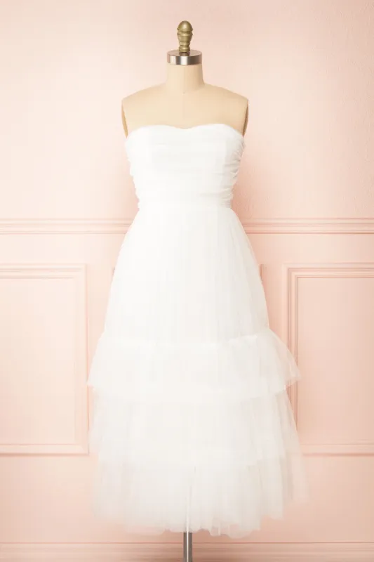 Ifaty White | Strapless Tulle Midi Dress sold by Boutique 1861