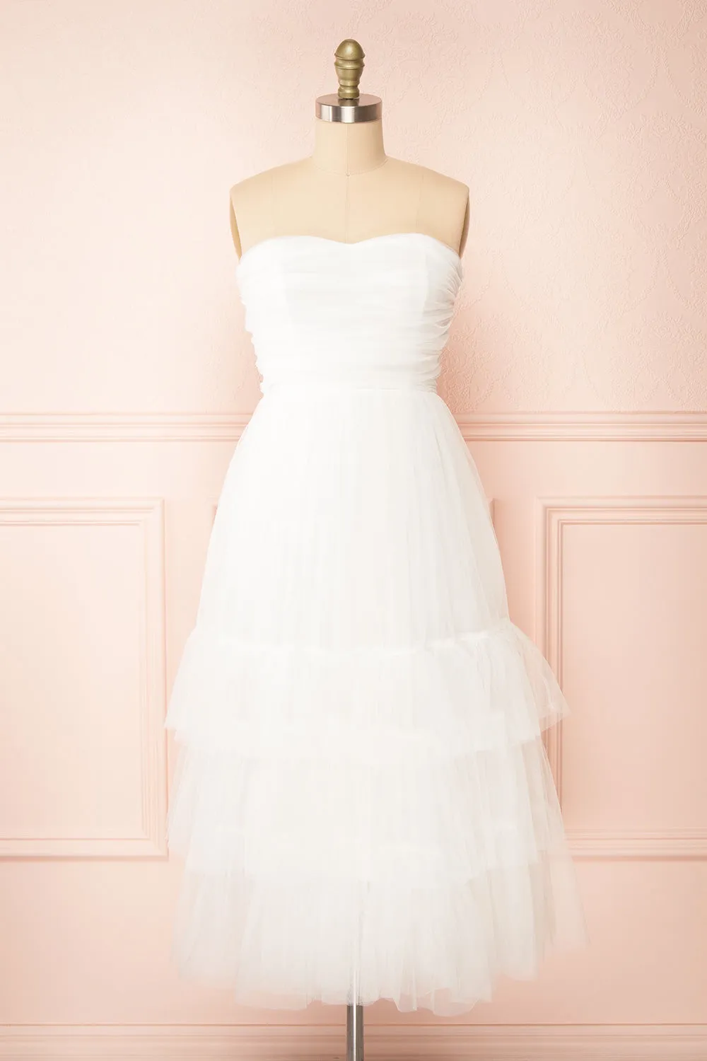 Ifaty White | Strapless Tulle Midi Dress sold by Boutique 1861