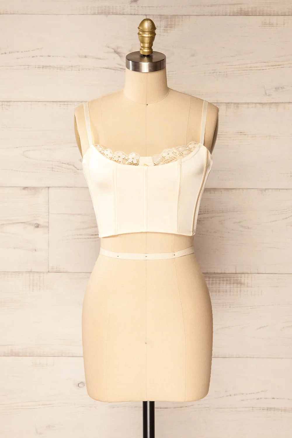 Bergen Ivory | Cropped Corset w/ Lace Trim sold by Boutique 1861