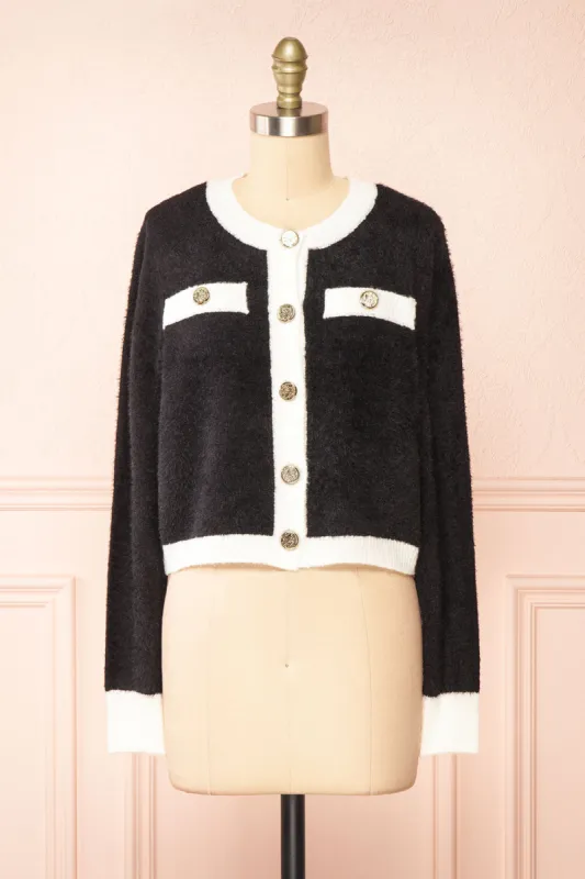 Cabria Black | Fuzzy Preppy Cardigan sold by Boutique 1861