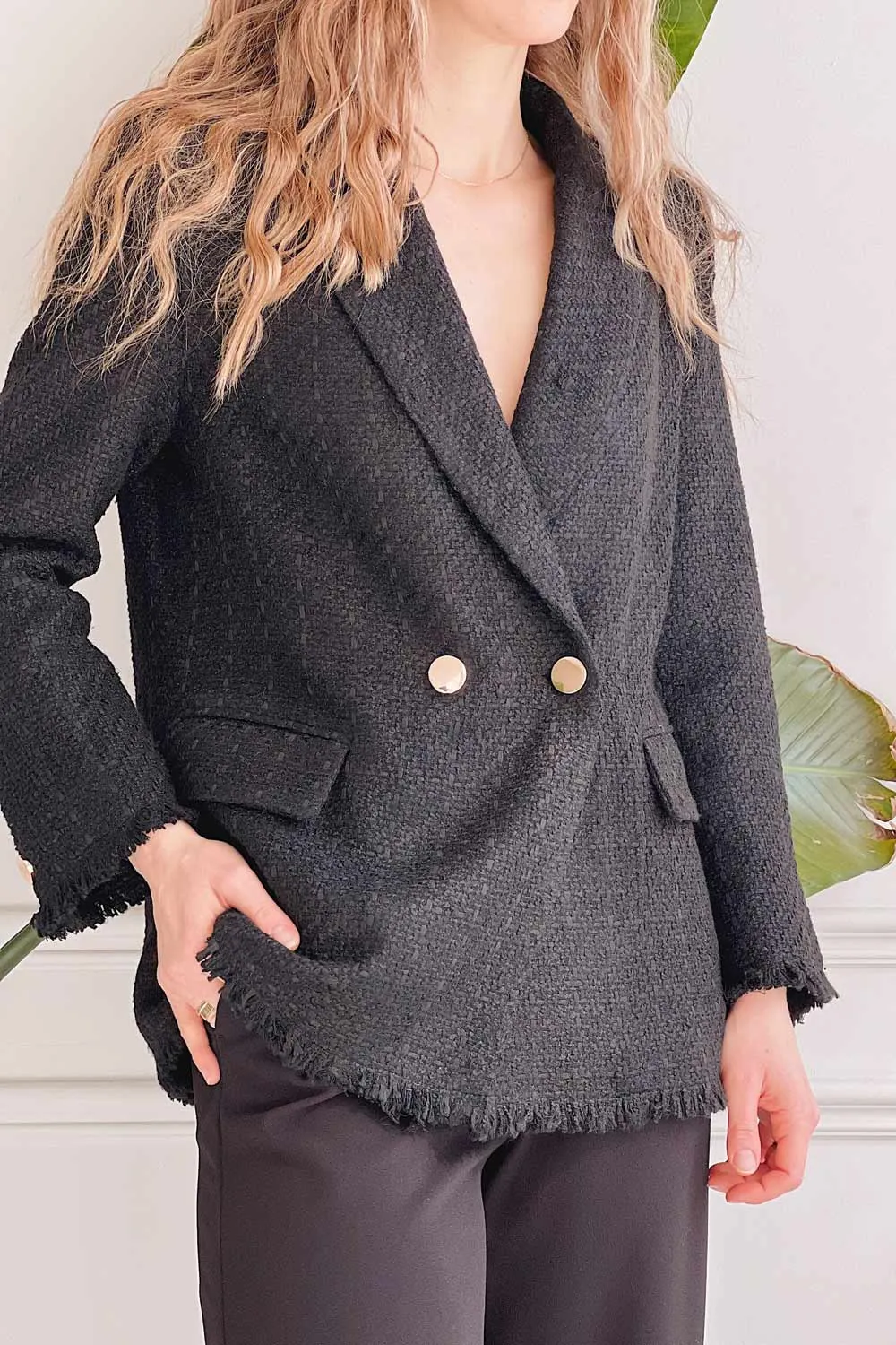 Viltrum Black | Tweed Blazer w/ Gold Buttons sold by Boutique 1861 product image thumbnail 2
