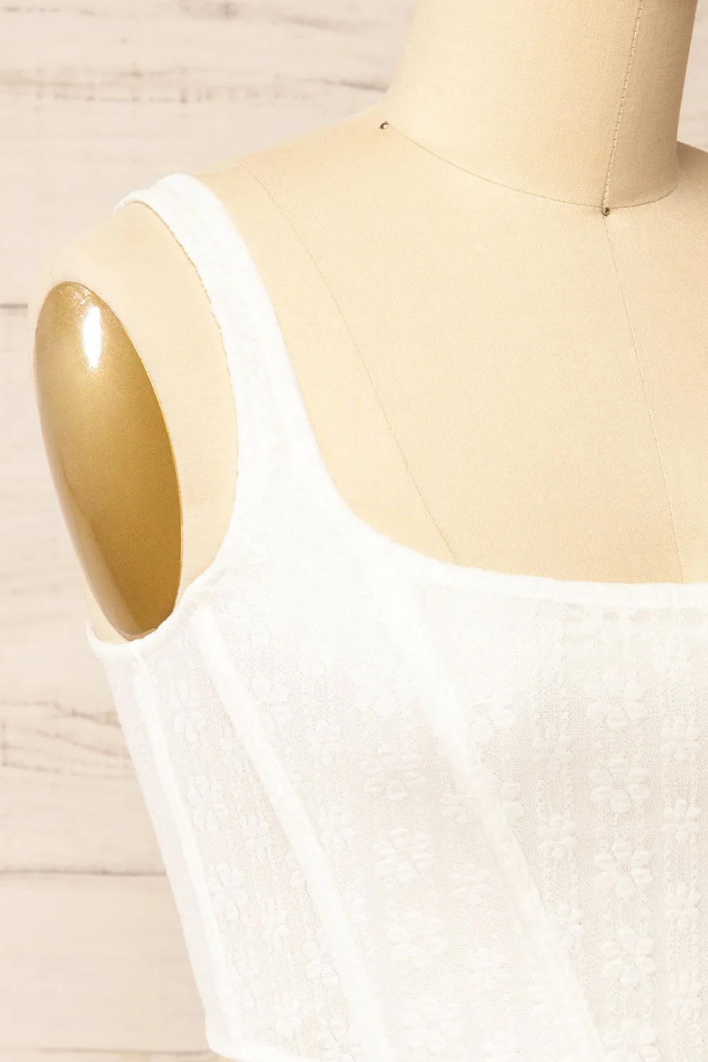 Kuroki White | Mesh Floral Corset Crop Top sold by Boutique 1861 product image thumbnail 4