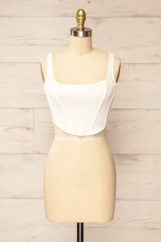 Kuroki White | Mesh Floral Corset Crop Top sold by Boutique 1861
