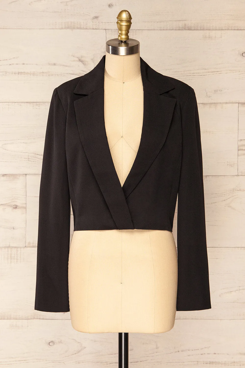 Alcorcon Black | Cropped Blazer w/ Notched Lapels sold by Boutique 1861