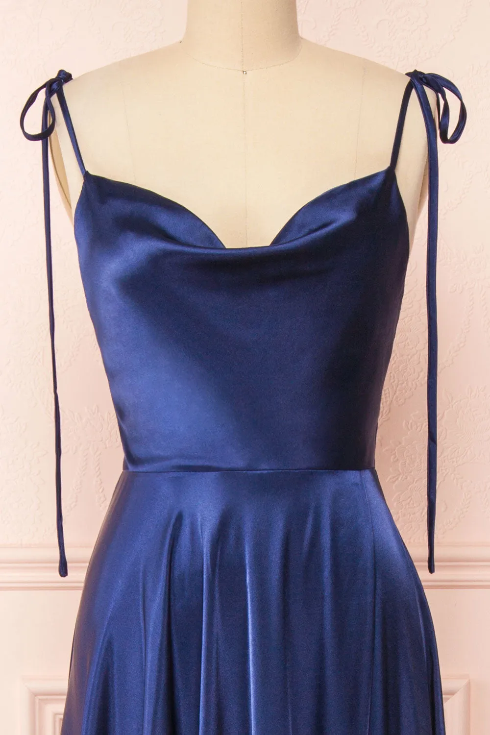 Moira Navy | Cowl Neck Satin Maxi Dress w/ High Slit sold by Boutique 1861 product image thumbnail 4
