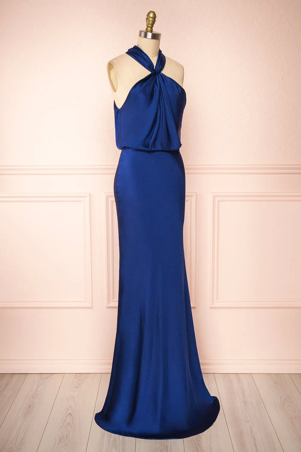 Jinny Navy | Satin Halter Maxi Dress sold by Boutique 1861 product image thumbnail 3