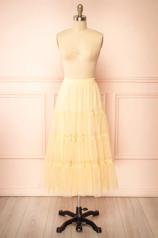 Yotsuba Yellow | Tiered Tulle Midi Skirt sold by Boutique 1861