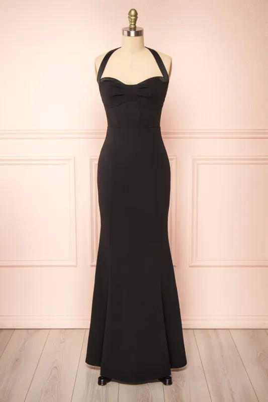 Sandra Black | Halter Mermaid Maxi Dress w/ Open Back sold by Boutique 1861
