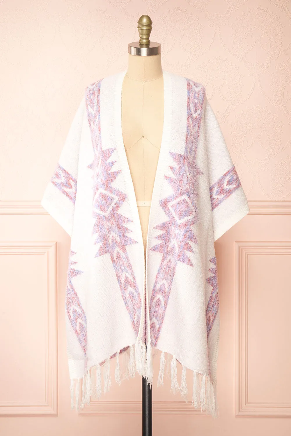 Arwen | White Poncho w/ Pastel Print sold by Boutique 1861