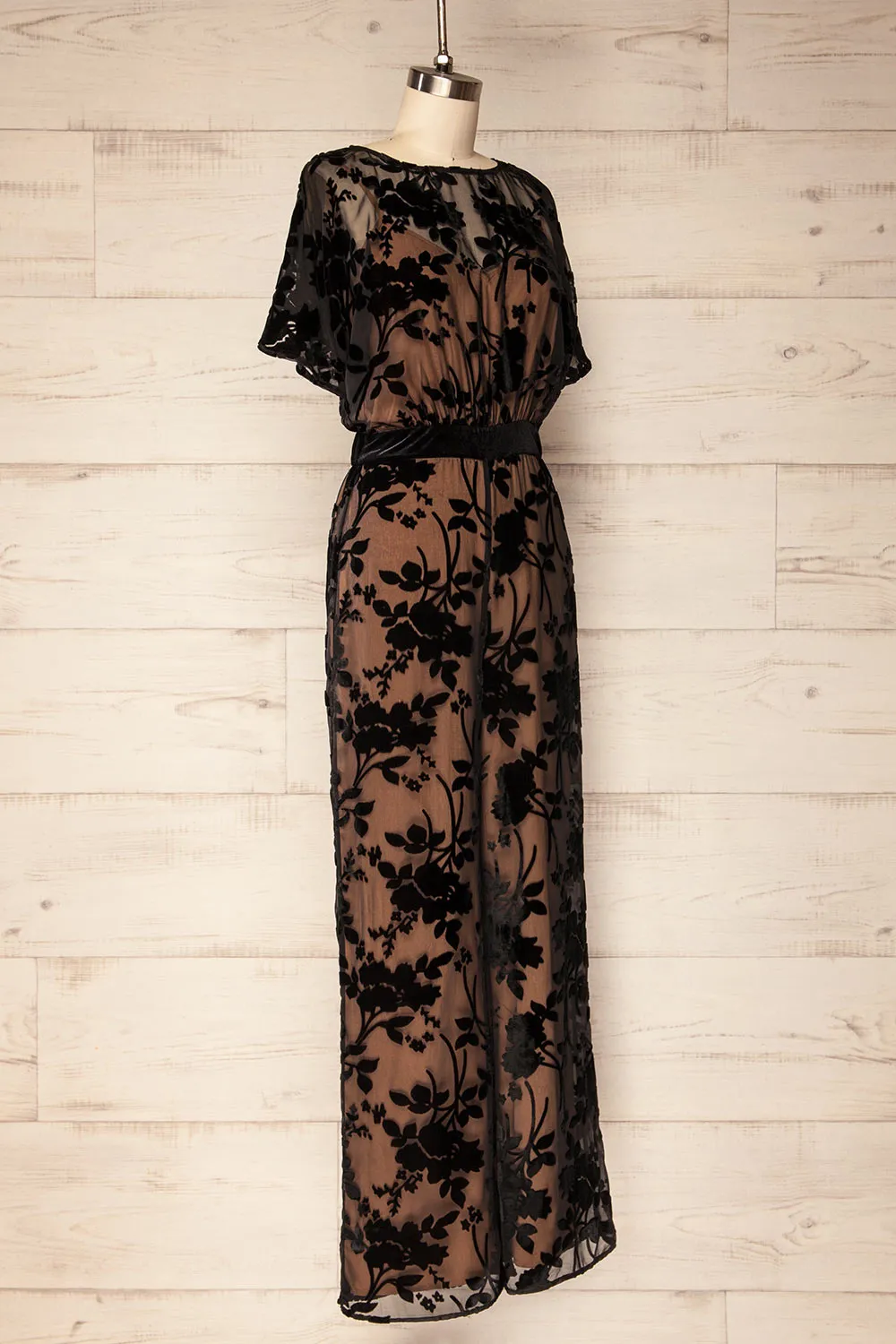 Charleroi | Beige Jumpsuit w/ Black Floral Overlay sold by Boutique 1861 product image thumbnail 3