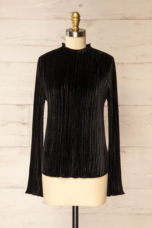 Bagnolet Black | Ribbed Top w/ Stand Collar sold by Boutique 1861