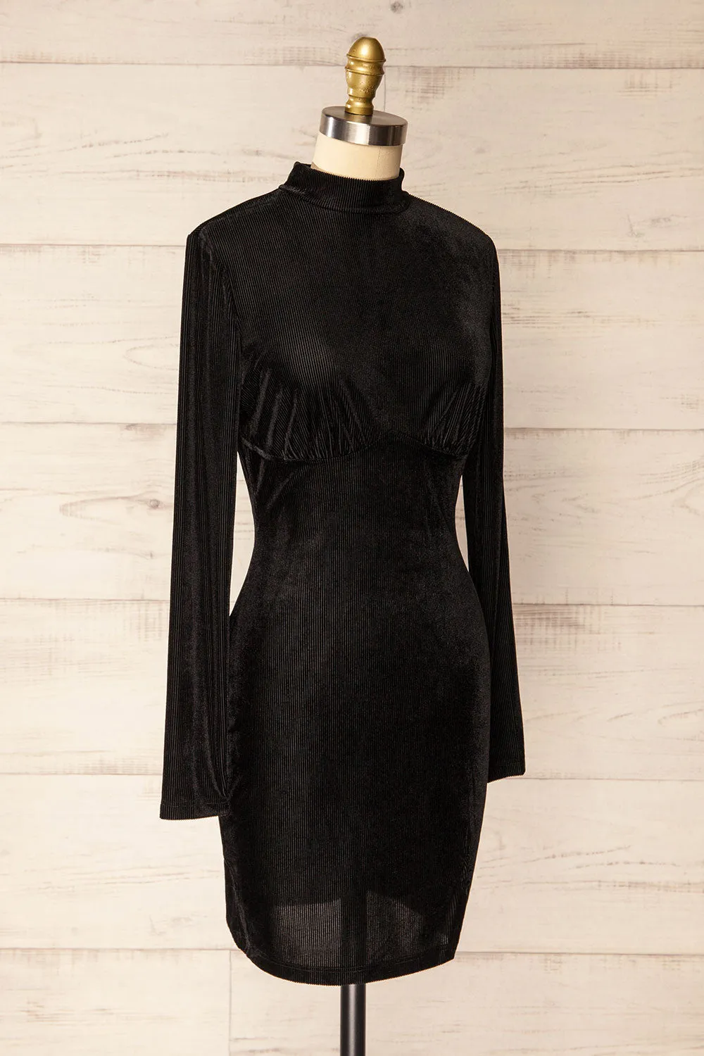 Olmeto | Black Velvet Dress w/ High Collar sold by Boutique 1861 product image thumbnail 3