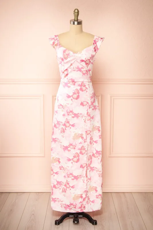 Bessie | Pink Patterned Maxi Dress sold by Boutique 1861