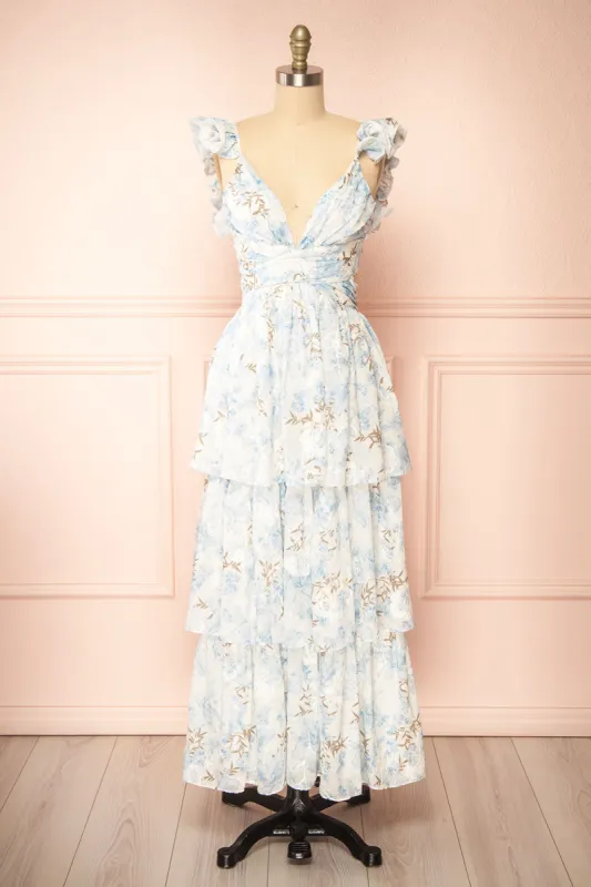 Ekatarina | Long Floral Dress w/ Ruffled Straps sold by Boutique 1861