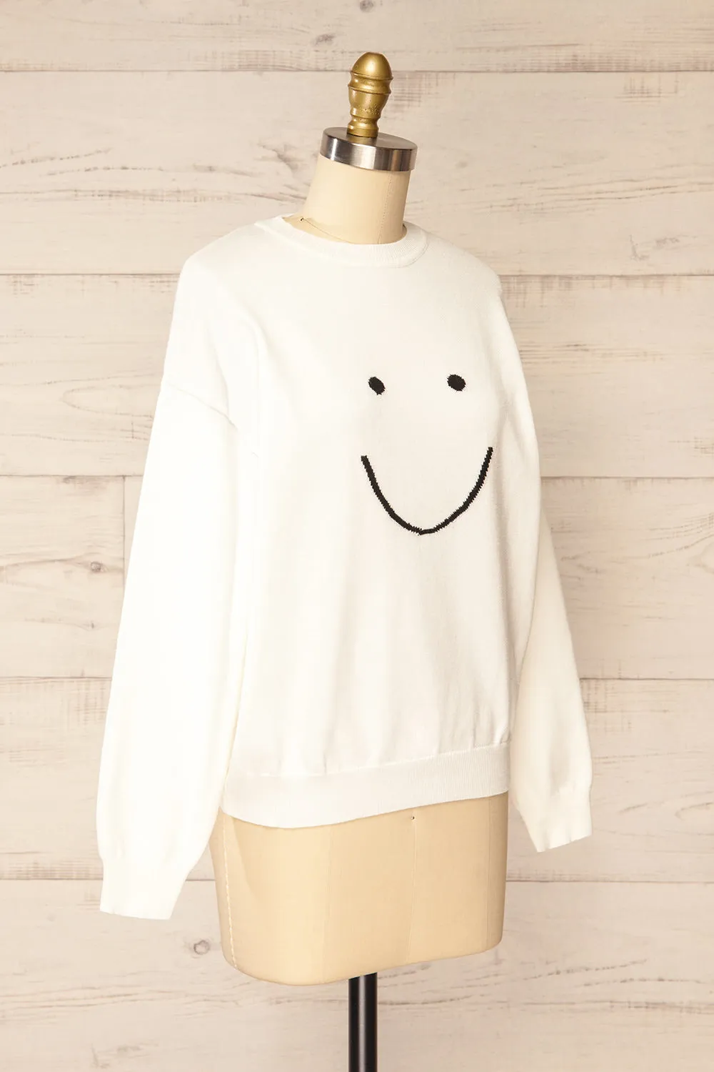 Happie | White Knit Crewneck w/ Smiley Face sold by Boutique 1861 product image thumbnail 3