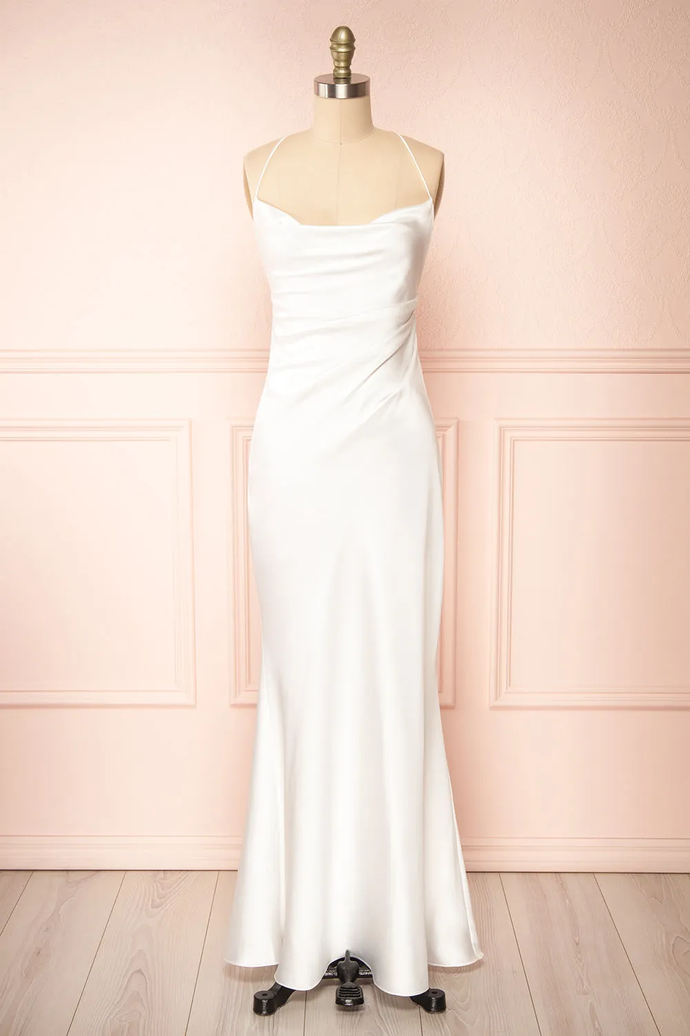 Areane | Cowl Neck Satin Maxi Dress w/ Chain sold by Boutique 1861