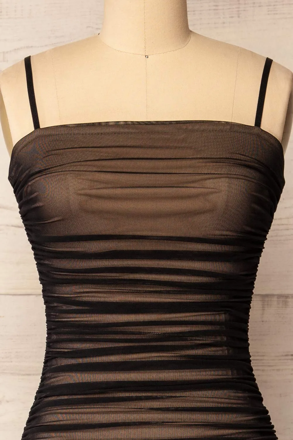 Yurtof Black-Beige | Fitted Ruched Midi Dress sold by Boutique 1861 product image thumbnail 2