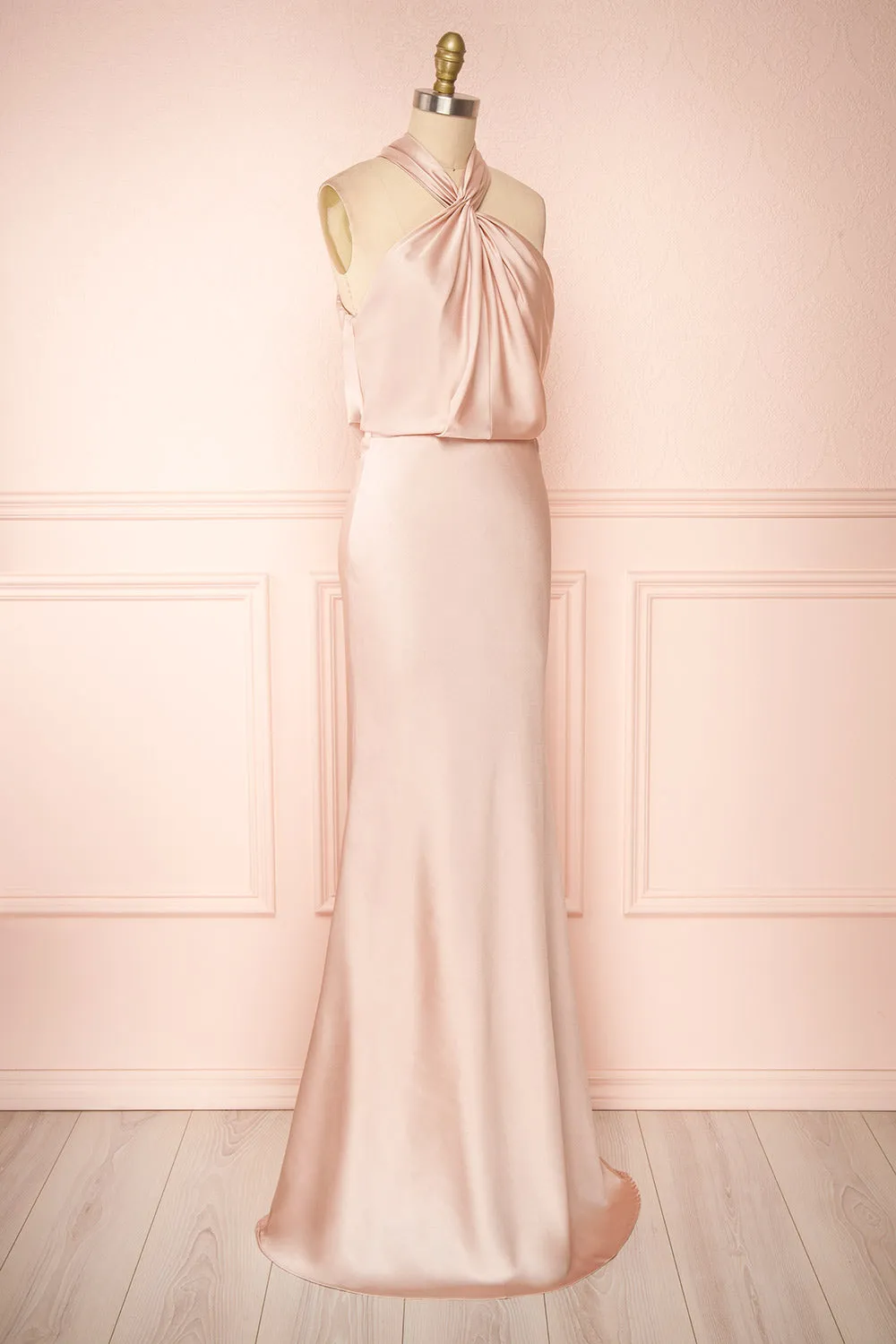 Jinny Champagne | Satin Halter Maxi Dress sold by Boutique 1861 product image thumbnail 3