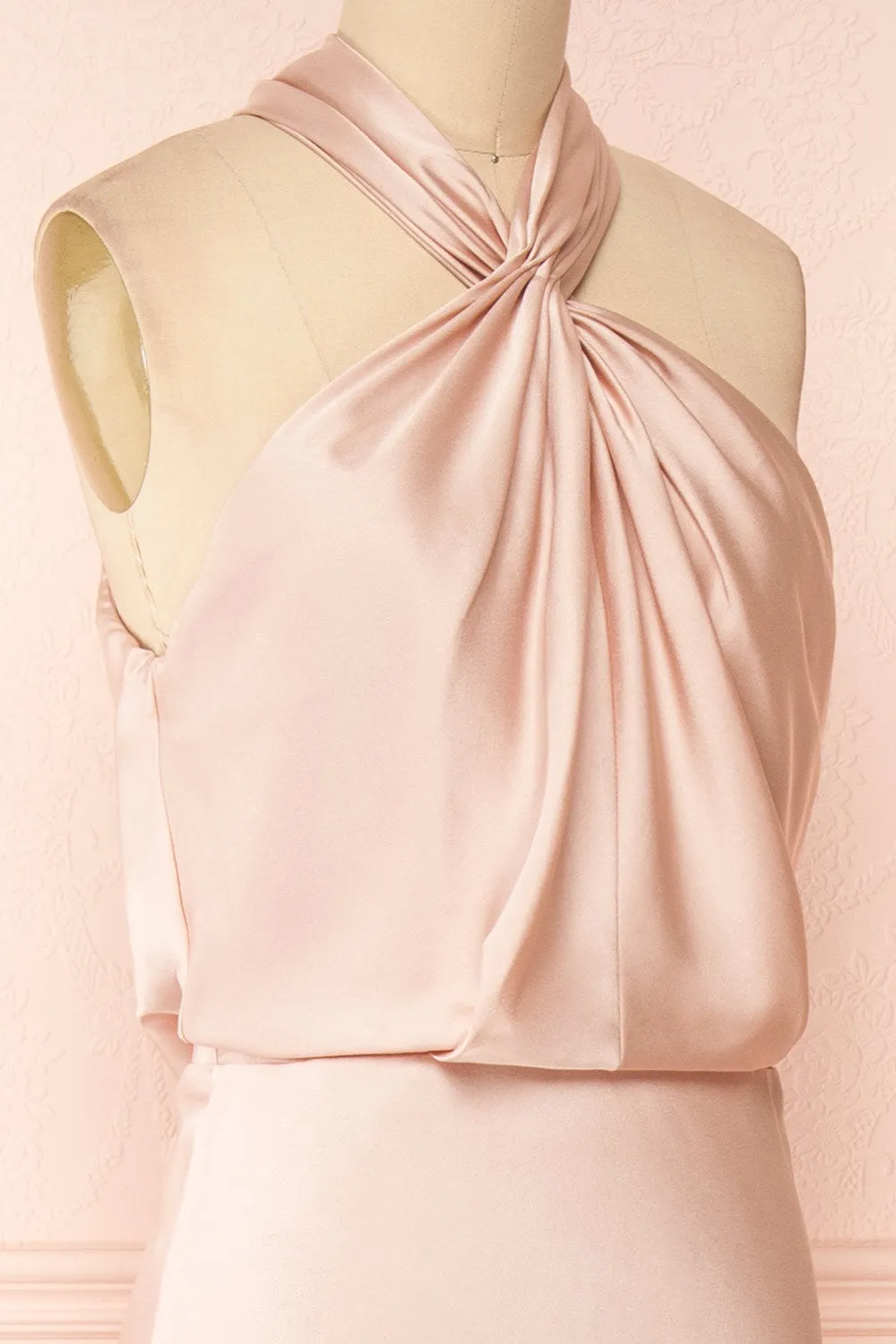 Jinny Champagne | Satin Halter Maxi Dress sold by Boutique 1861 product image thumbnail 4