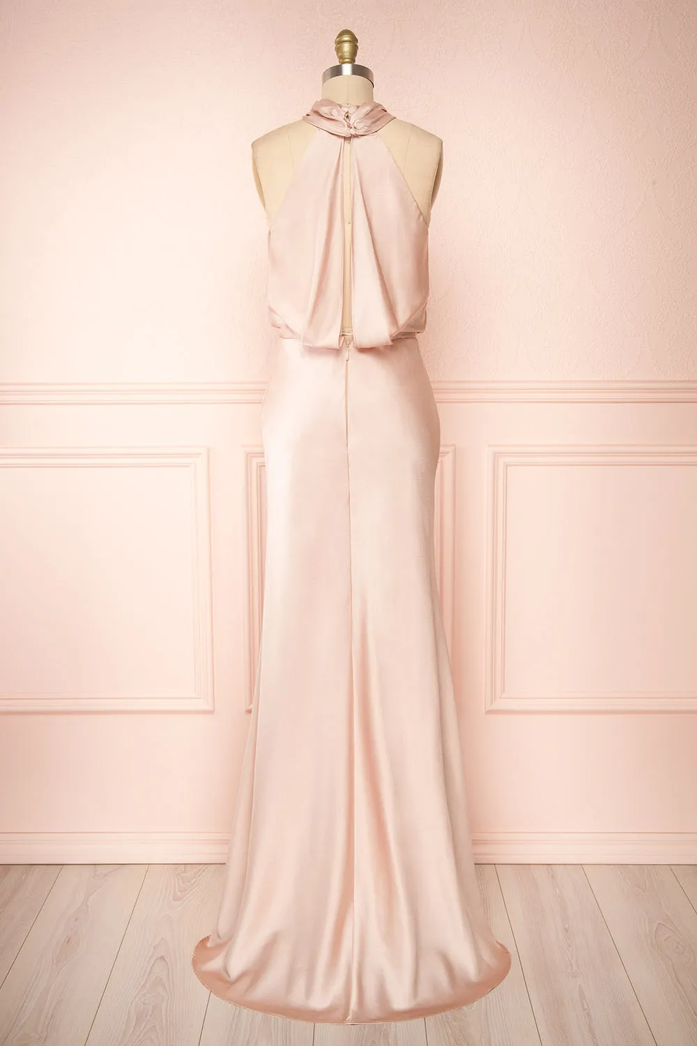 Jinny Champagne | Satin Halter Maxi Dress sold by Boutique 1861 product image thumbnail 5