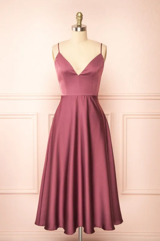 Prudence Mauve | Tie-Back Midi Dress sold by Boutique 1861
