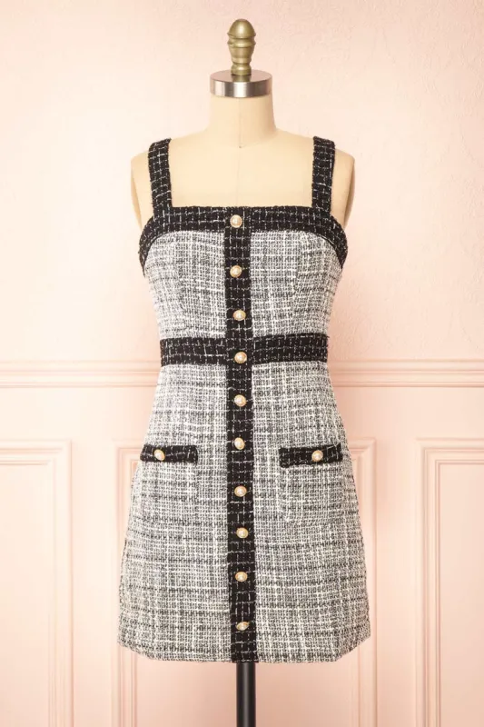 Scarlett | Black & White Short Tweed Dress sold by Boutique 1861
