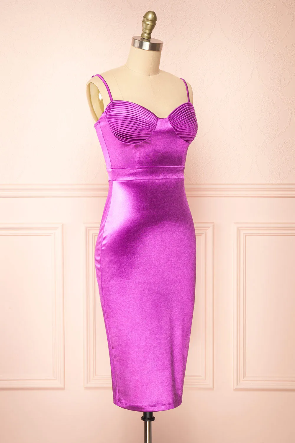 Elderia Purple | Fitted Satin Midi Dress sold by Boutique 1861 product image thumbnail 4