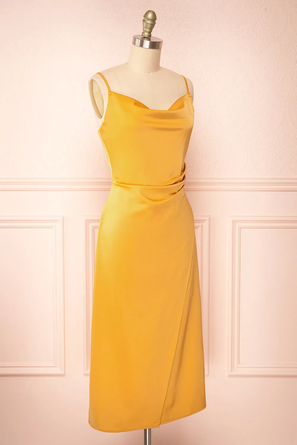 Chloe Yellow | Cowl Neck Satin Midi Slip Dress sold by Boutique 1861 product image thumbnail 3