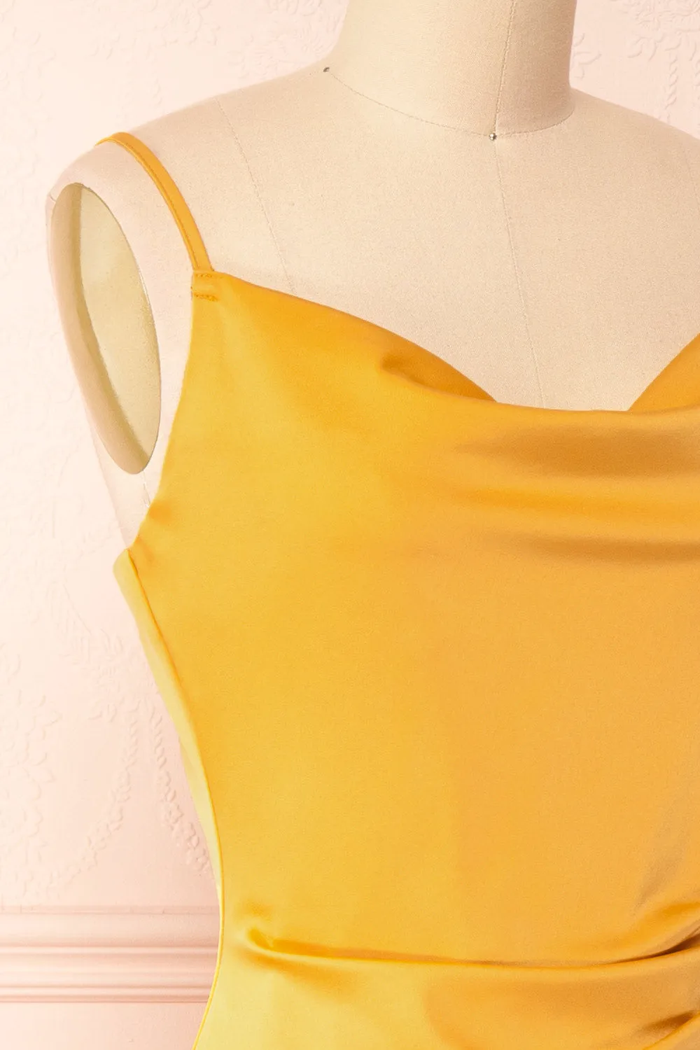 Chloe Yellow | Cowl Neck Satin Midi Slip Dress sold by Boutique 1861 product image thumbnail 4