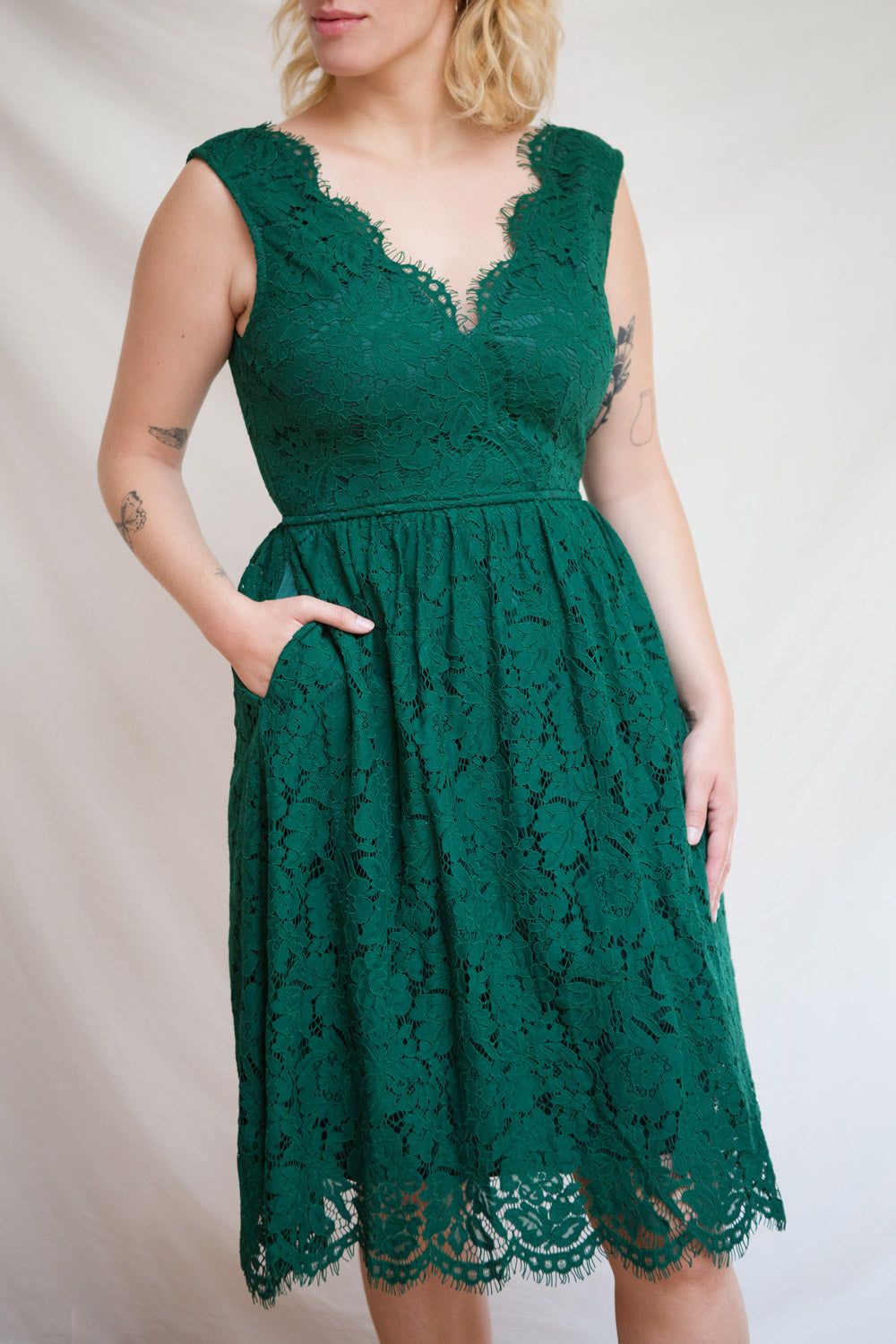 Sarita Emerald | A-Line Lace Midi Dress w/ Wide Straps sold by Boutique 1861 product image thumbnail 2
