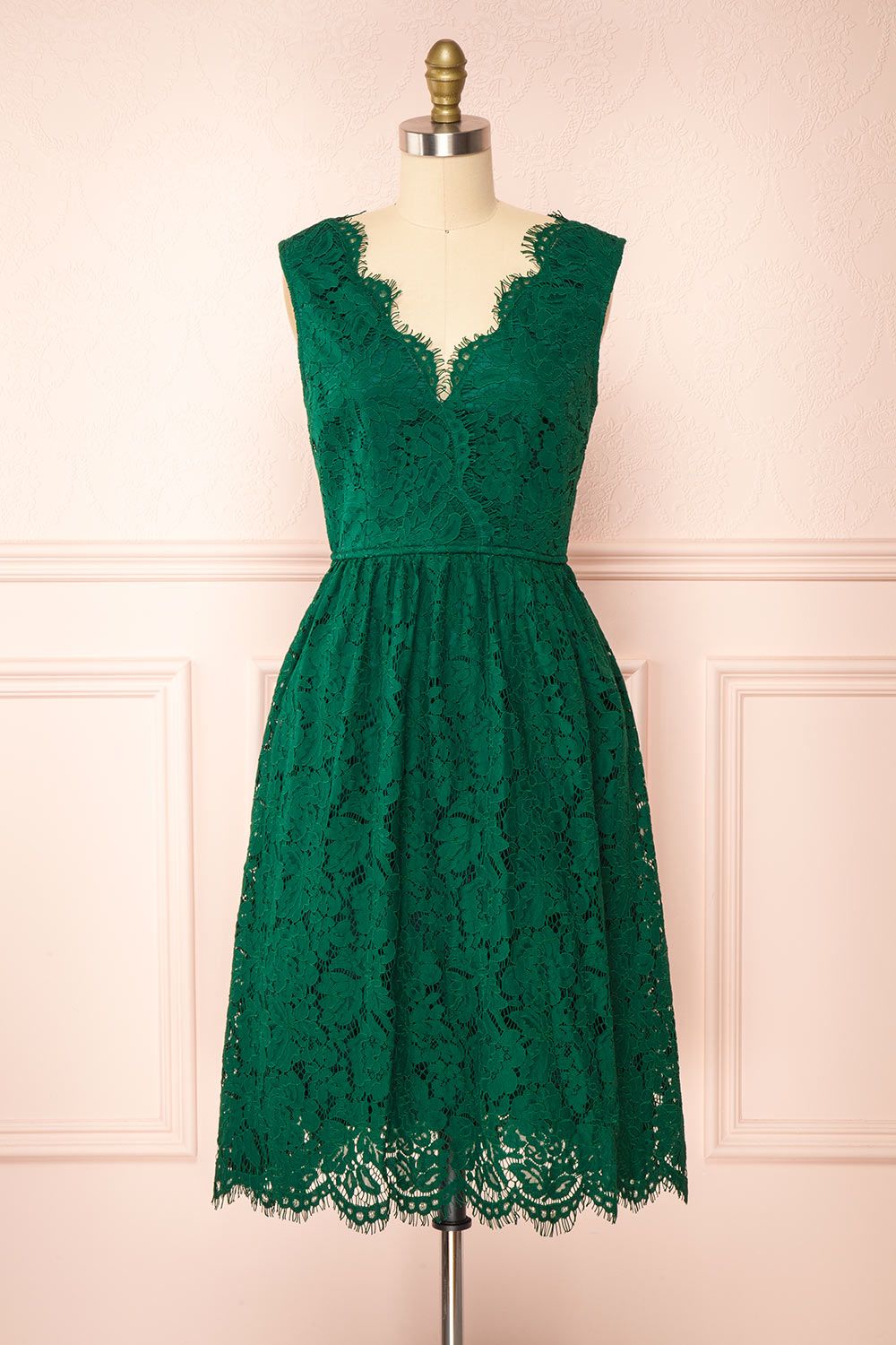 Sarita Emerald | A-Line Lace Midi Dress w/ Wide Straps sold by Boutique 1861