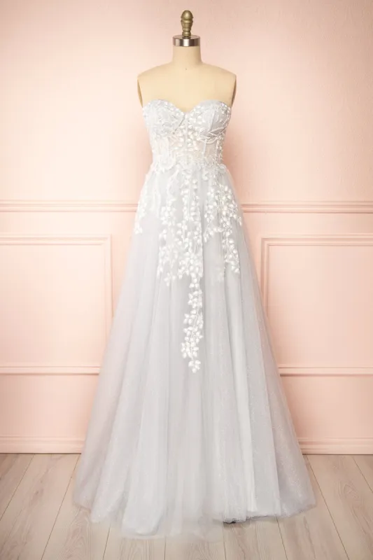 Ylouis Blue | Embroidered Bustier Maxi Dress sold by Boutique 1861