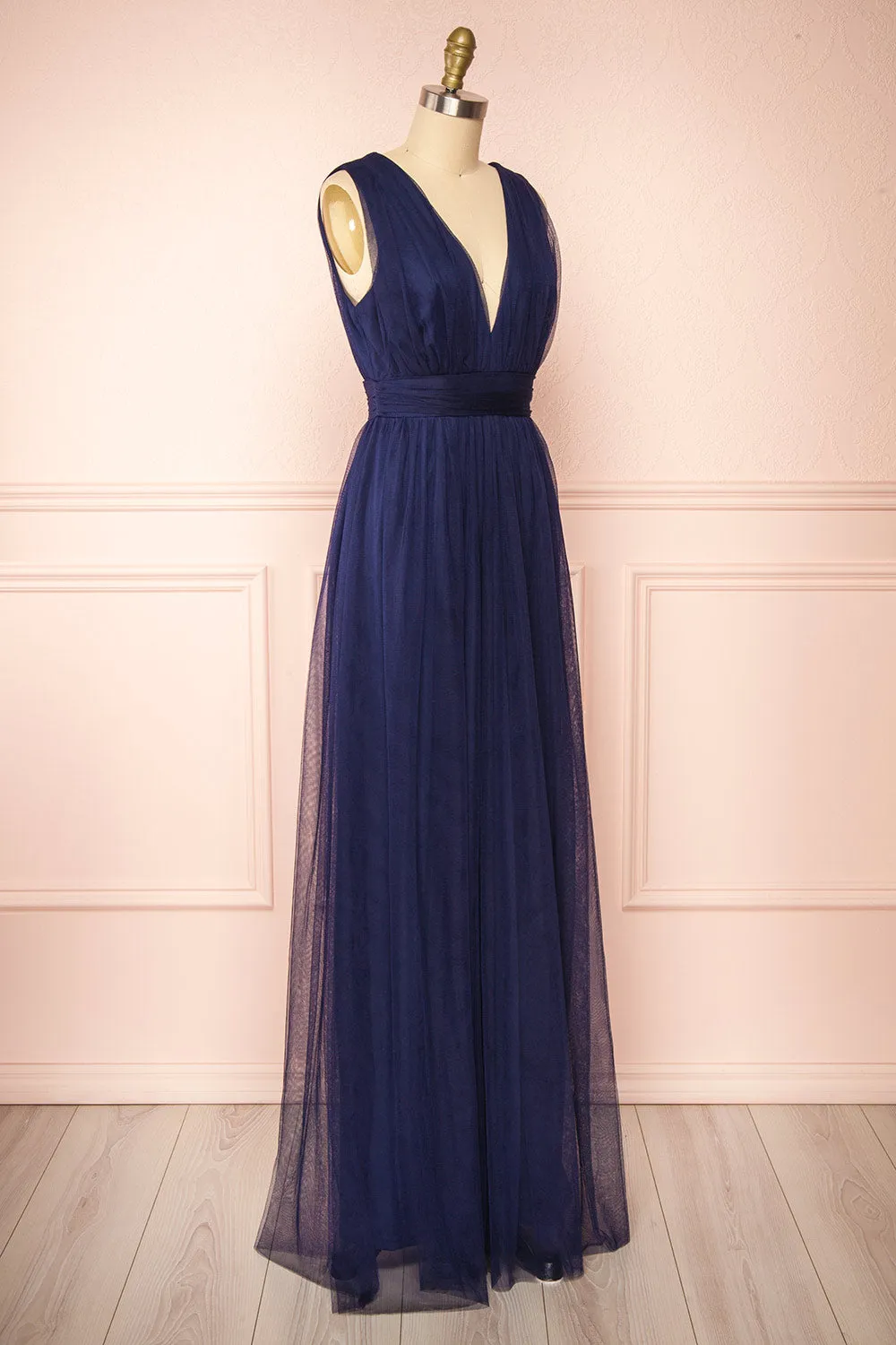 Samina Navy | Tulle Maxi Dress with Plunging Neckline sold by Boutique 1861 product image thumbnail 3