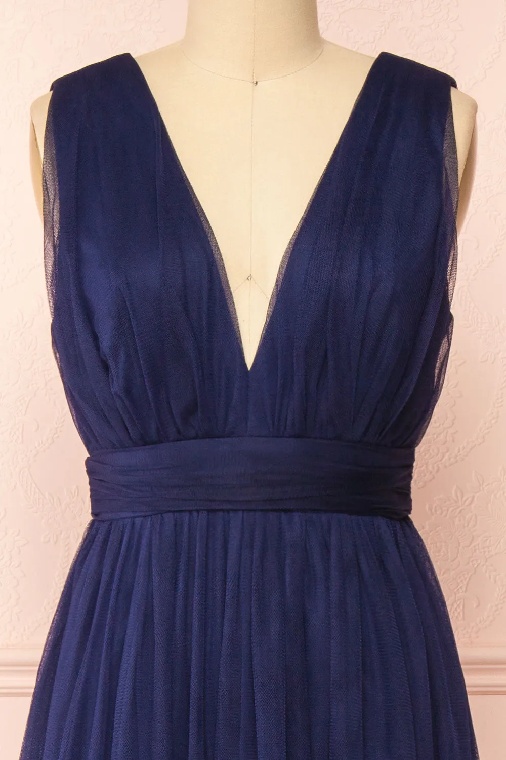 Samina Navy | Tulle Maxi Dress with Plunging Neckline sold by Boutique 1861 product image thumbnail 2