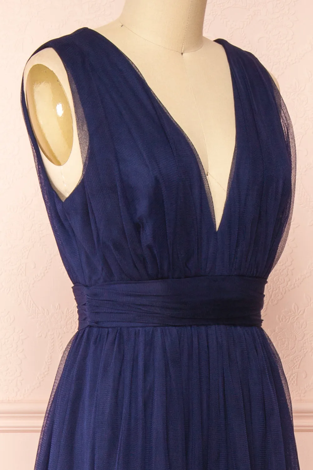 Samina Navy | Tulle Maxi Dress with Plunging Neckline sold by Boutique 1861 product image thumbnail 4