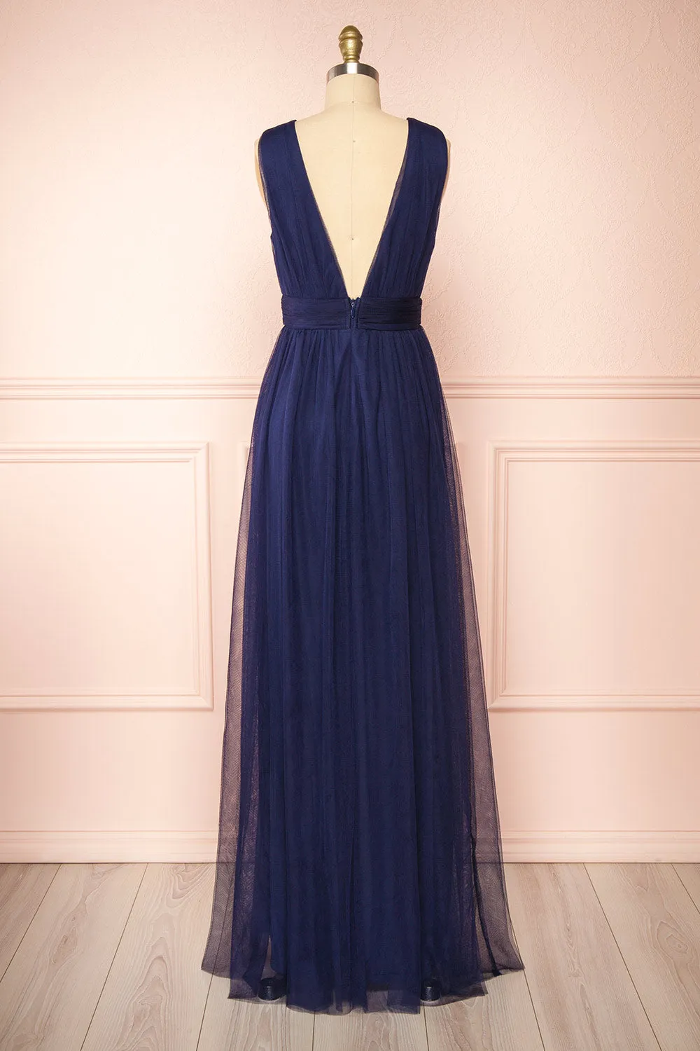 Samina Navy | Tulle Maxi Dress with Plunging Neckline sold by Boutique 1861 product image thumbnail 5