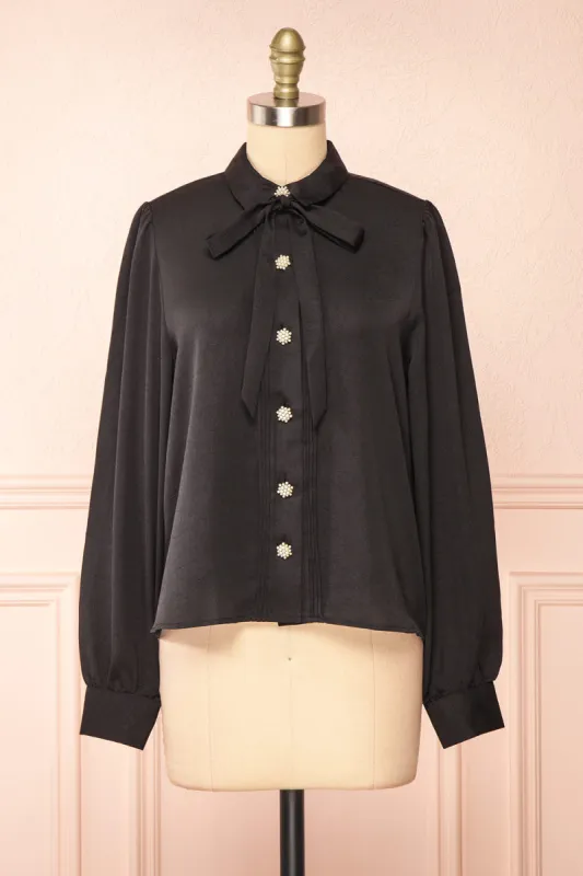 Talie Black | Textured Chiffon Button-Up Blouse sold by Boutique 1861