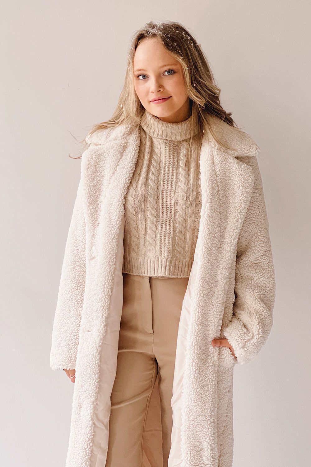 Zaria | Long Ivory Sherpa Coat sold by Boutique 1861 product image thumbnail 2
