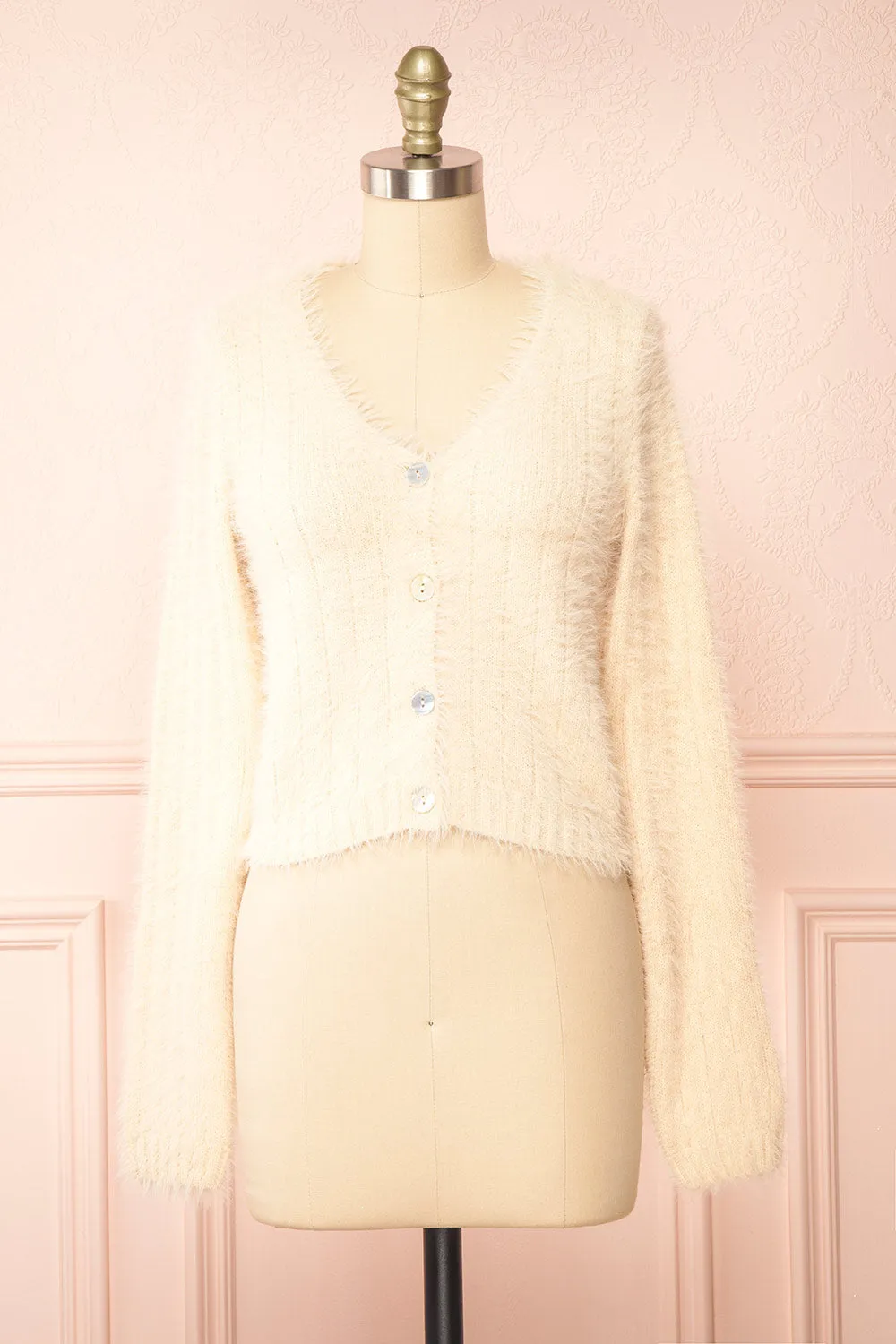 Apini Ivory | Fuzzy Cropped Cardigan sold by Boutique 1861
