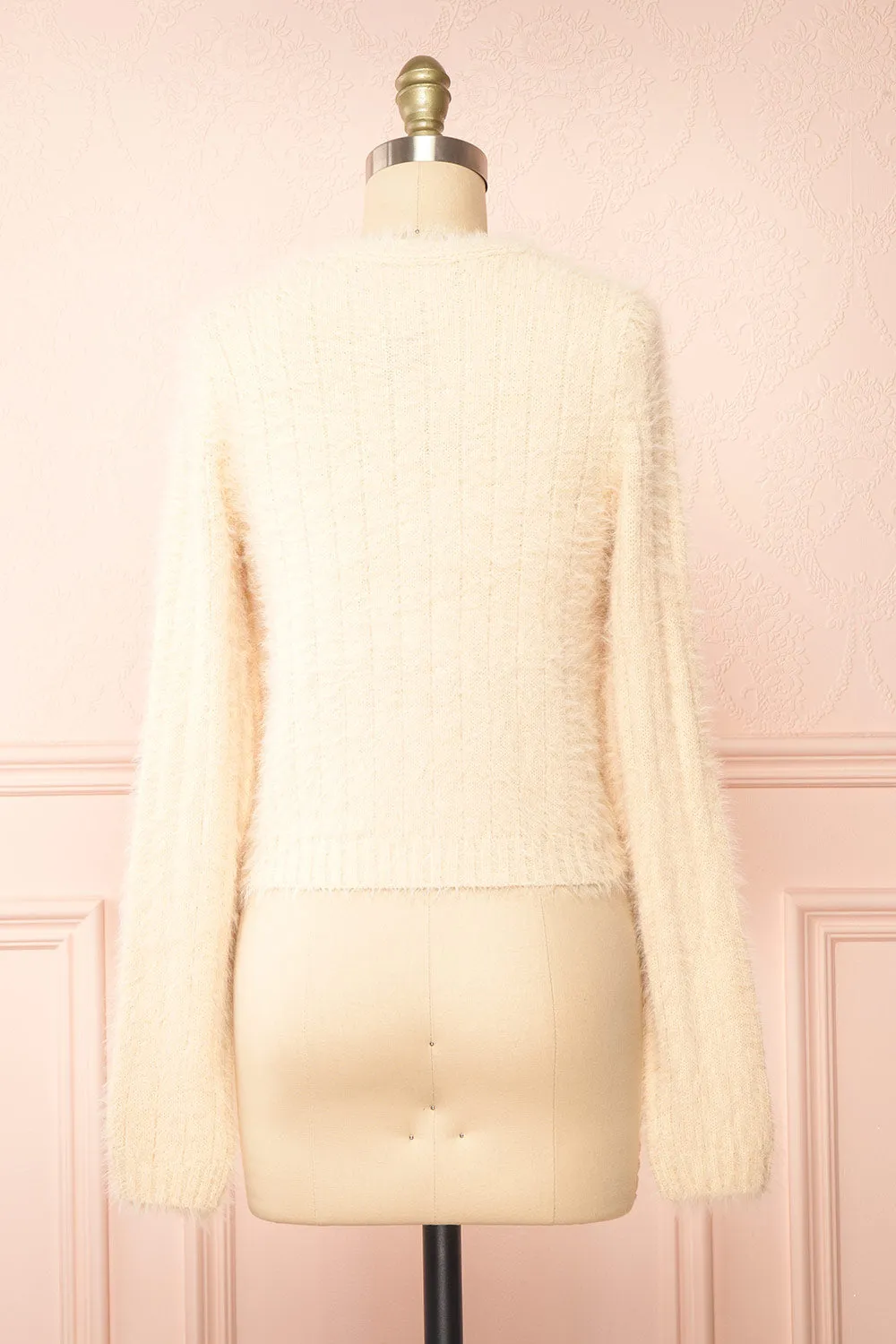 Apini Ivory | Fuzzy Cropped Cardigan sold by Boutique 1861 product image thumbnail 5