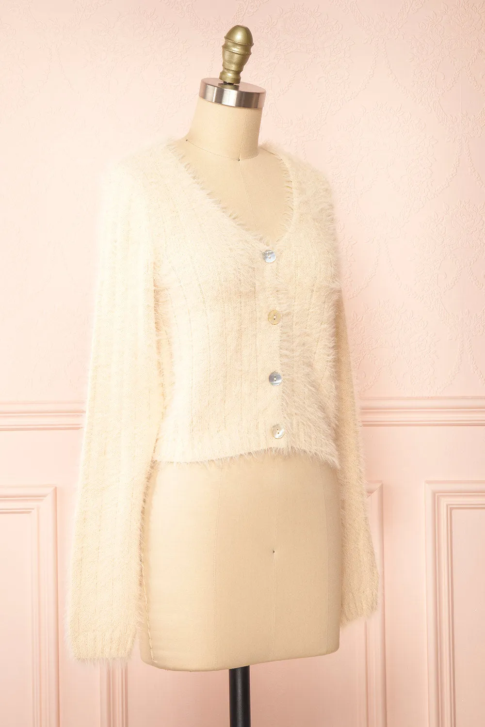 Apini Ivory | Fuzzy Cropped Cardigan sold by Boutique 1861 product image thumbnail 3
