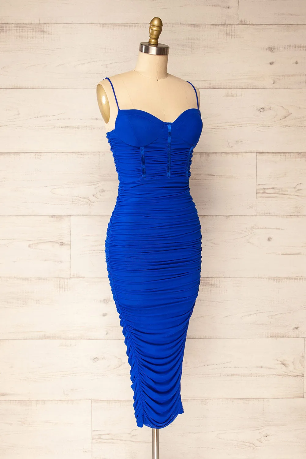 Venise Blue | Fitted Ruched Midi Dress w/ Bustier Bodice sold by Boutique 1861 product image thumbnail 3