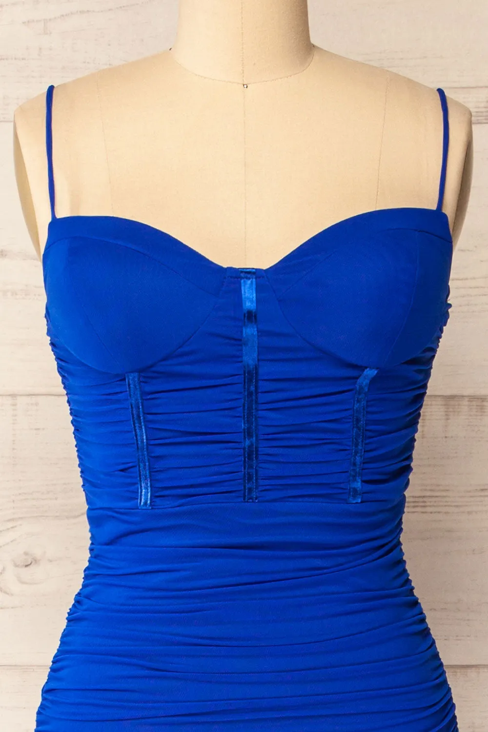 Venise Blue | Fitted Ruched Midi Dress w/ Bustier Bodice sold by Boutique 1861 product image thumbnail 2