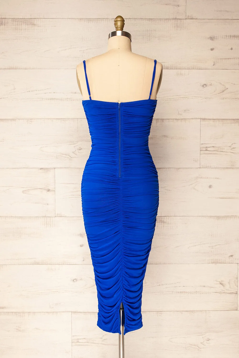 Venise Blue | Fitted Ruched Midi Dress w/ Bustier Bodice sold by Boutique 1861 product image thumbnail 5