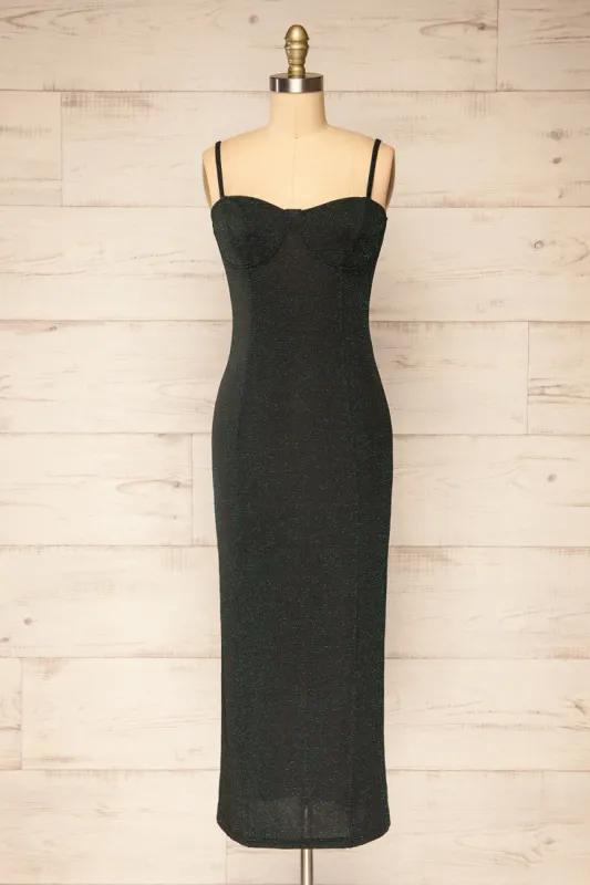 Suai Green | Fitted Midi Dress w/ Back Slit sold by Boutique 1861
