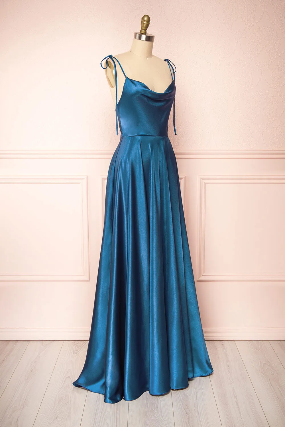 Moira Royal Blue | Cowl Neck Satin Maxi Dress w/ High Slit sold by Boutique 1861 product image thumbnail 5