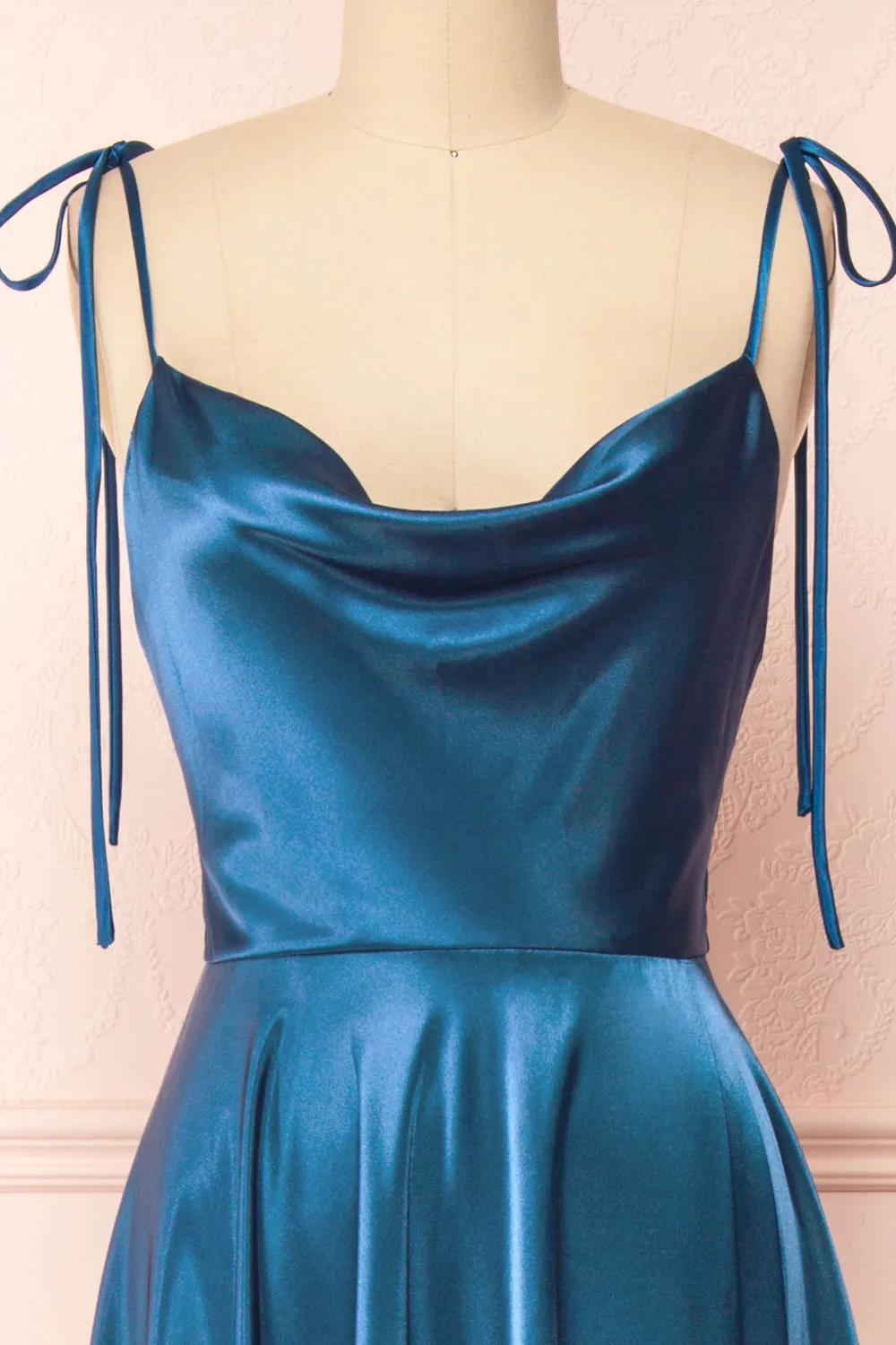 Moira Royal Blue | Cowl Neck Satin Maxi Dress w/ High Slit sold by Boutique 1861 product image thumbnail 4