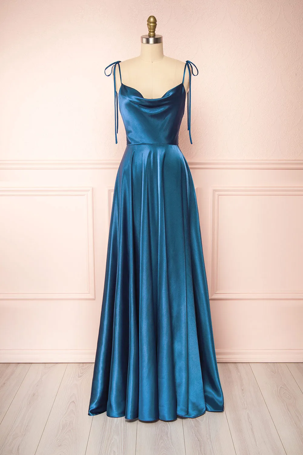Moira Royal Blue | Cowl Neck Satin Maxi Dress w/ High Slit sold by Boutique 1861