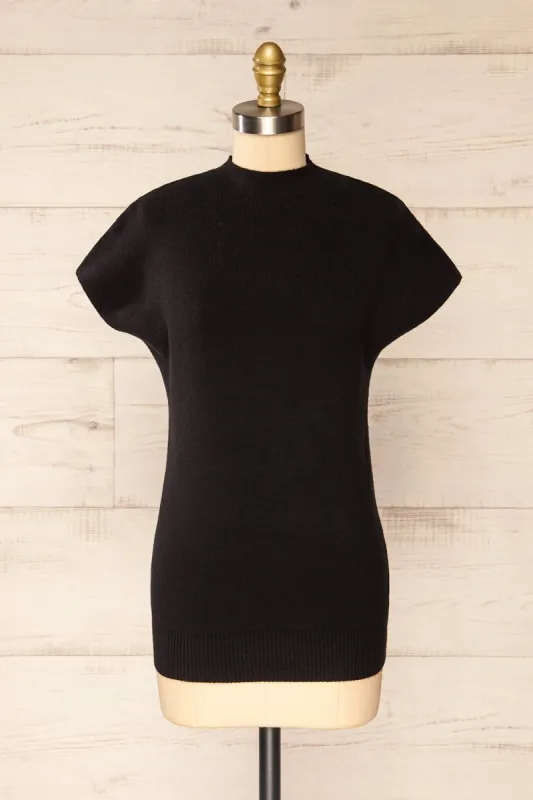 Cagliari Black | Short Sleeve Mock Neck Ribbed Knit Top sold by Boutique 1861